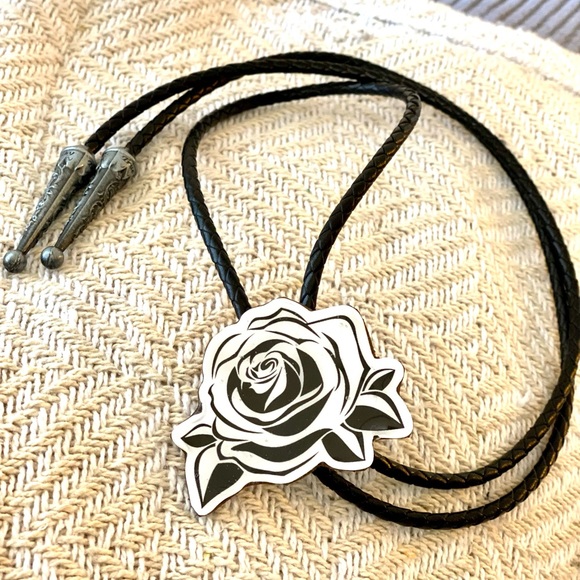 Rose Bolo Tie Handmade unique one of a kind unisex Upcycled - Picture 5 of 6